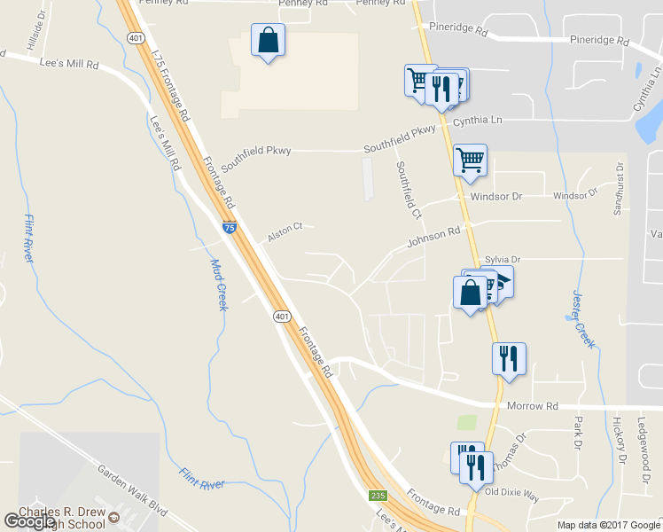 map of restaurants, bars, coffee shops, grocery stores, and more near 100 Morrow Road in Forest Park