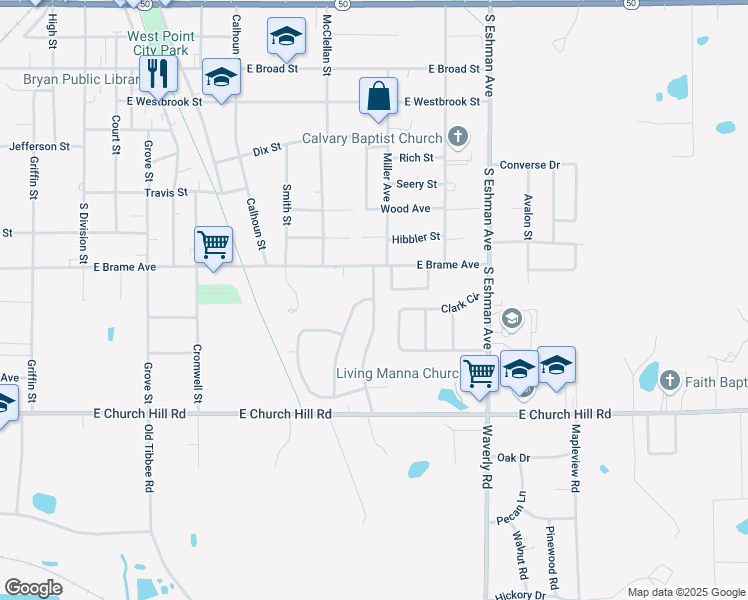 map of restaurants, bars, coffee shops, grocery stores, and more near 801 Meadow Hill Road in West Point