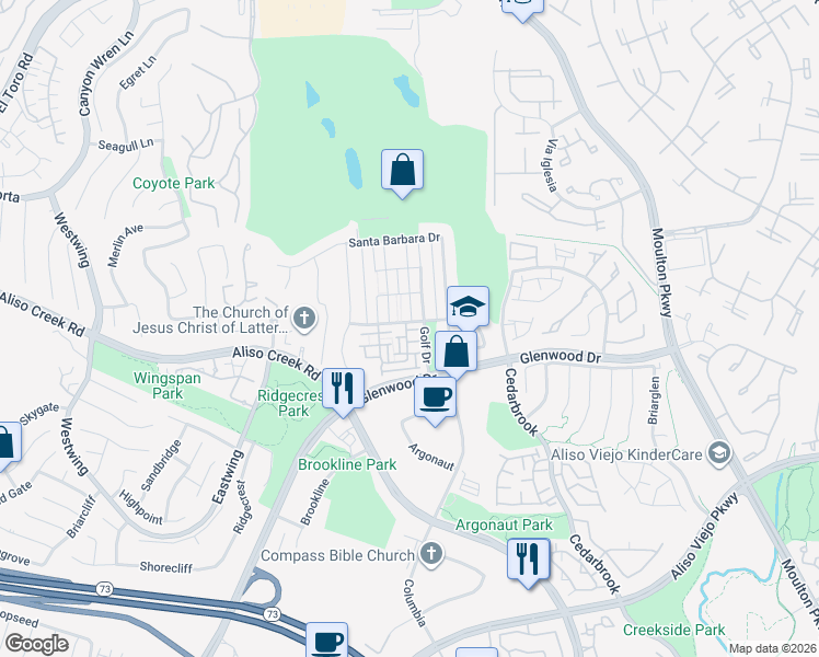 map of restaurants, bars, coffee shops, grocery stores, and more near 179 Playa Circle in Aliso Viejo