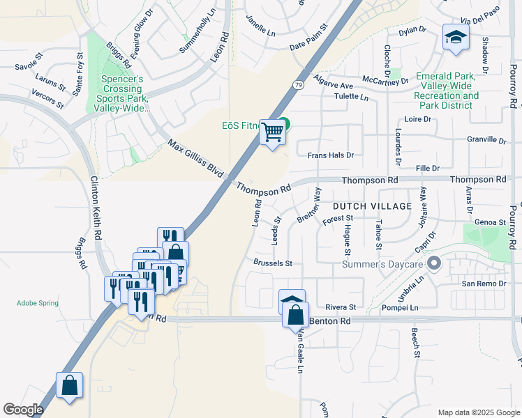 map of restaurants, bars, coffee shops, grocery stores, and more near Leon Road in Winchester