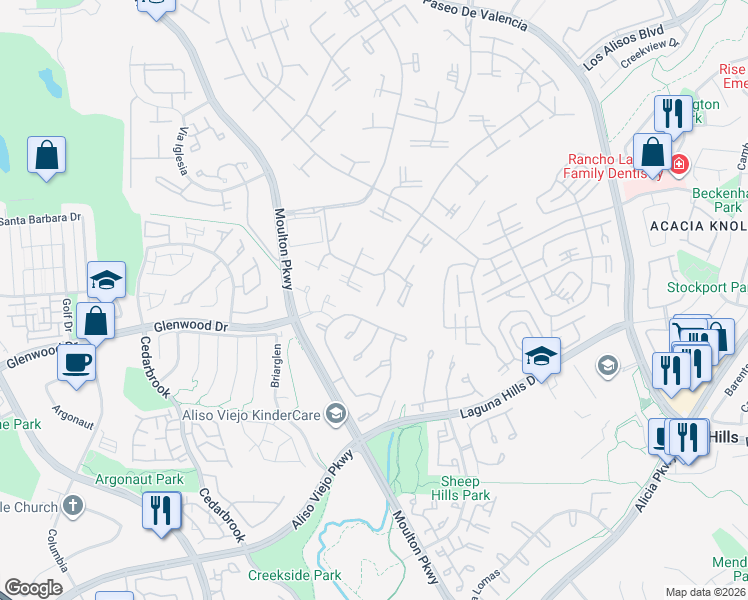 map of restaurants, bars, coffee shops, grocery stores, and more near 735 Avenida Majorca in Laguna Hills