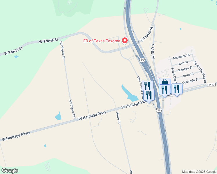map of restaurants, bars, coffee shops, grocery stores, and more near 301 Farm to Market Road 1417 in Sherman