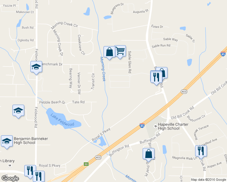 map of restaurants, bars, coffee shops, grocery stores, and more near 3531 Sable Glen Lane in Atlanta