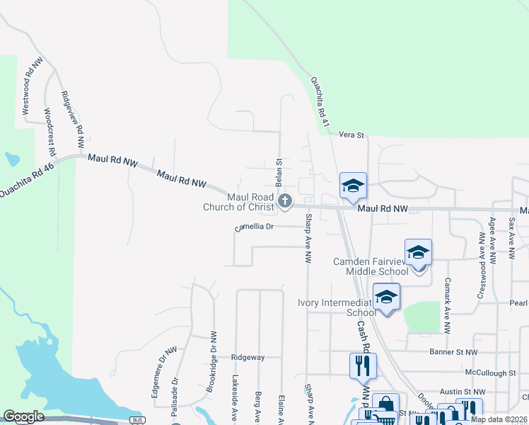 map of restaurants, bars, coffee shops, grocery stores, and more near 1451 Maul Road Northwest in Camden