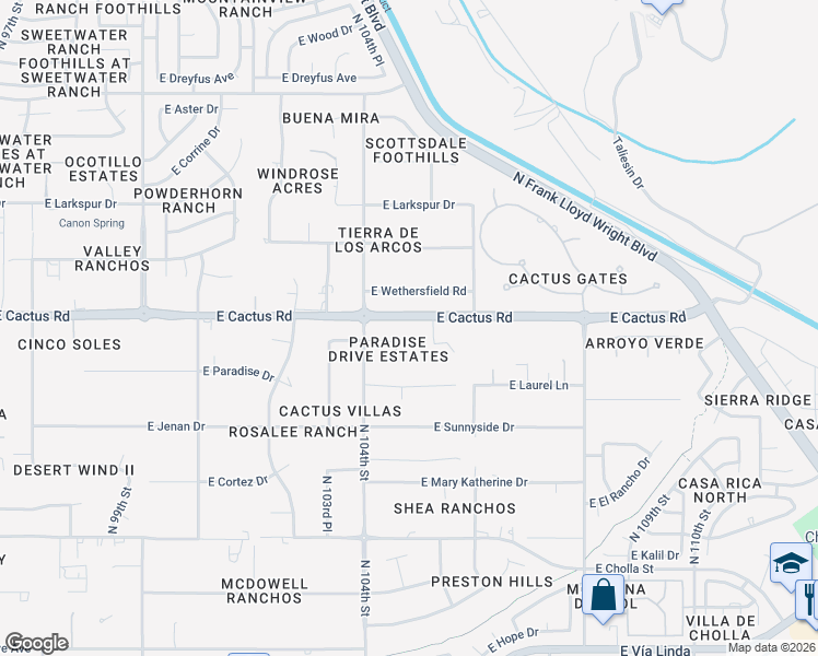 map of restaurants, bars, coffee shops, grocery stores, and more near 12171 North 104th Way in Scottsdale