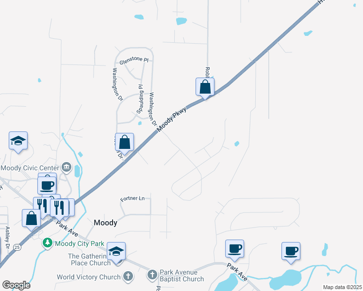 map of restaurants, bars, coffee shops, grocery stores, and more near 4013 Verbena Drive in Moody