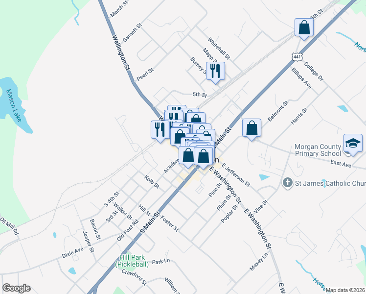 map of restaurants, bars, coffee shops, grocery stores, and more near 220 West Washington Street in Madison