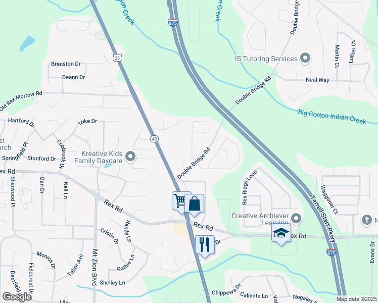 map of restaurants, bars, coffee shops, grocery stores, and more near 5789 Star Flower Drive in Ellenwood