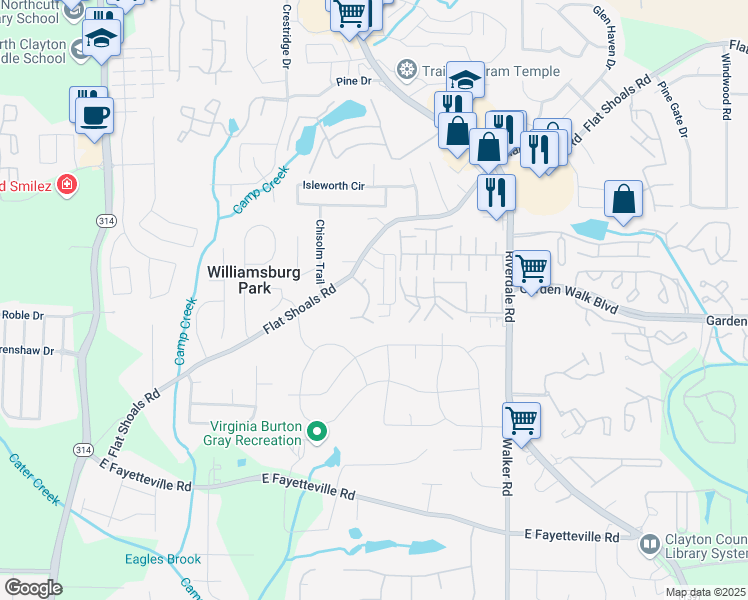 map of restaurants, bars, coffee shops, grocery stores, and more near 5814 Highgrove Drive in Atlanta