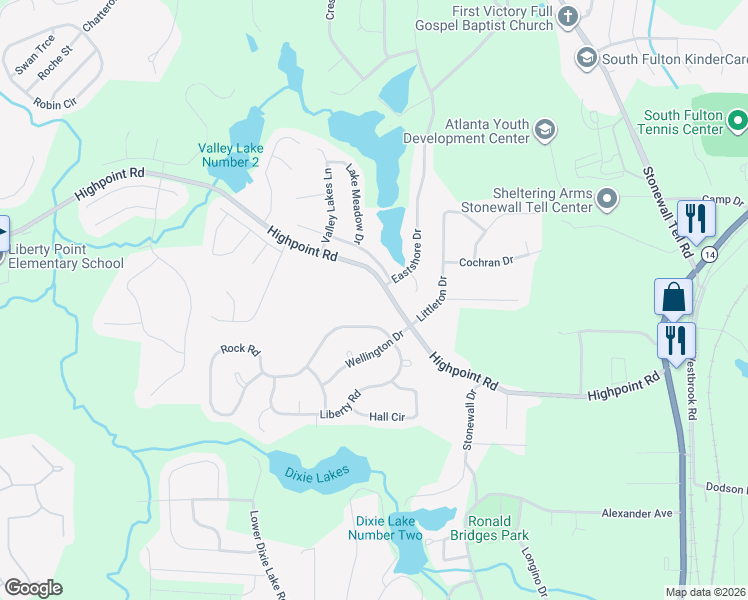 map of restaurants, bars, coffee shops, grocery stores, and more near 5340 Highpoint Road in Union City