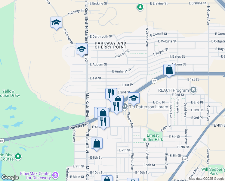 map of restaurants, bars, coffee shops, grocery stores, and more near 1818 East 1st Place in Lubbock