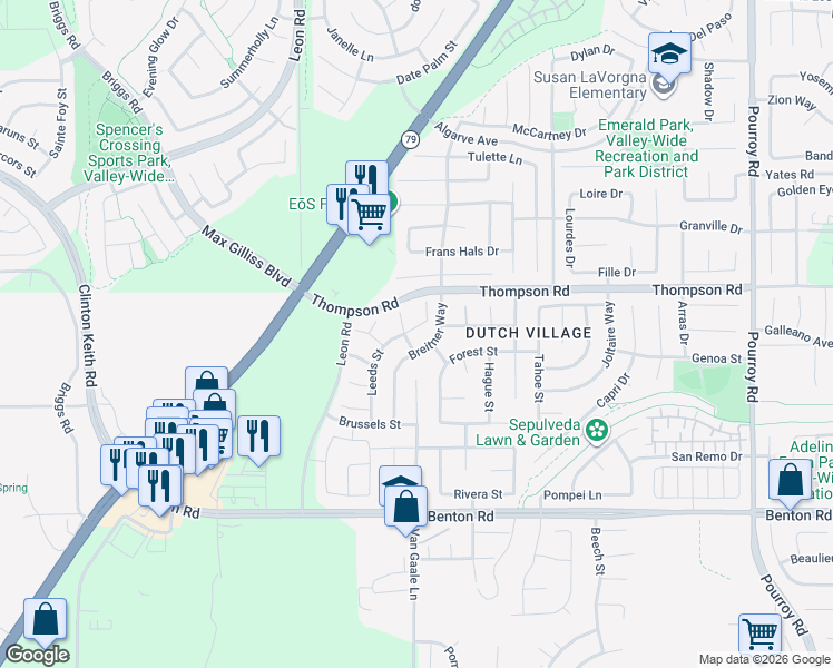 map of restaurants, bars, coffee shops, grocery stores, and more near 36108 Leeds Street in Winchester