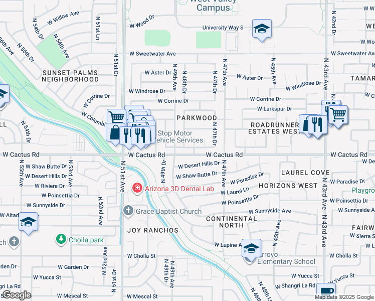 map of restaurants, bars, coffee shops, grocery stores, and more near 4809 West Wethersfield Road in Glendale