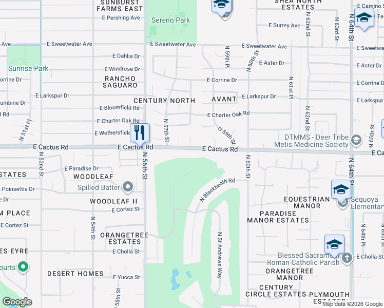 map of restaurants, bars, coffee shops, grocery stores, and more near 12202 North 58th Street in Scottsdale