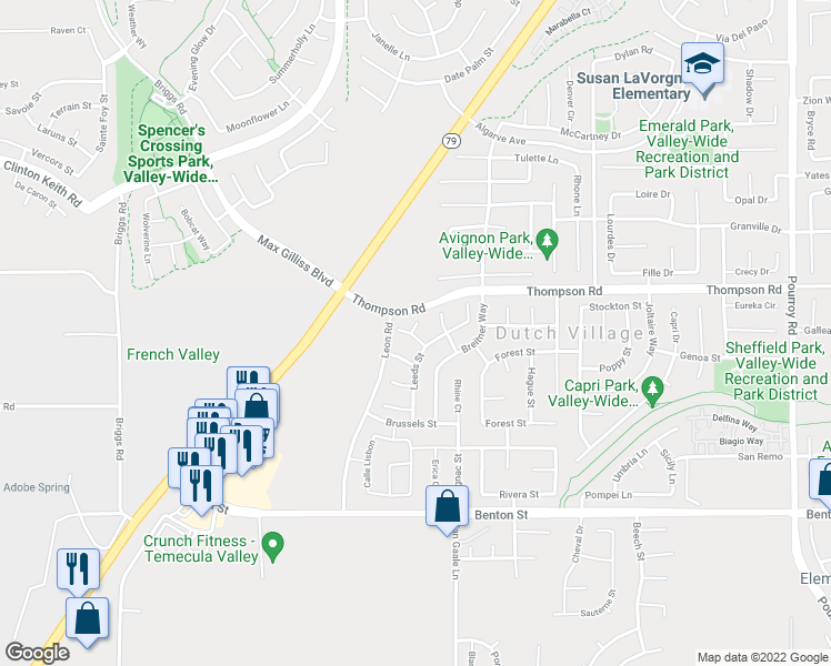 map of restaurants, bars, coffee shops, grocery stores, and more near 36052 Tarah Court in Winchester