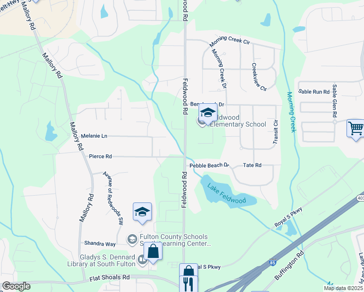 map of restaurants, bars, coffee shops, grocery stores, and more near 5815 Feldwood Road in Atlanta