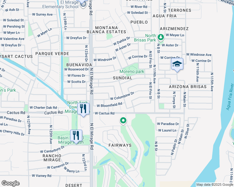map of restaurants, bars, coffee shops, grocery stores, and more near 12415 North 121st Drive in El Mirage