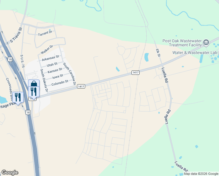 map of restaurants, bars, coffee shops, grocery stores, and more near 1601 Farm to Market Road 1417 in Sherman