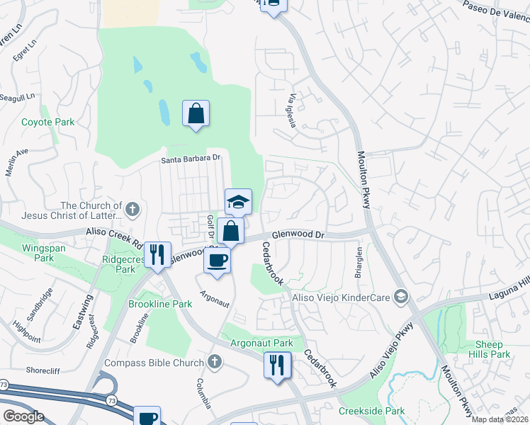 map of restaurants, bars, coffee shops, grocery stores, and more near 58 Summerland Circle in Aliso Viejo