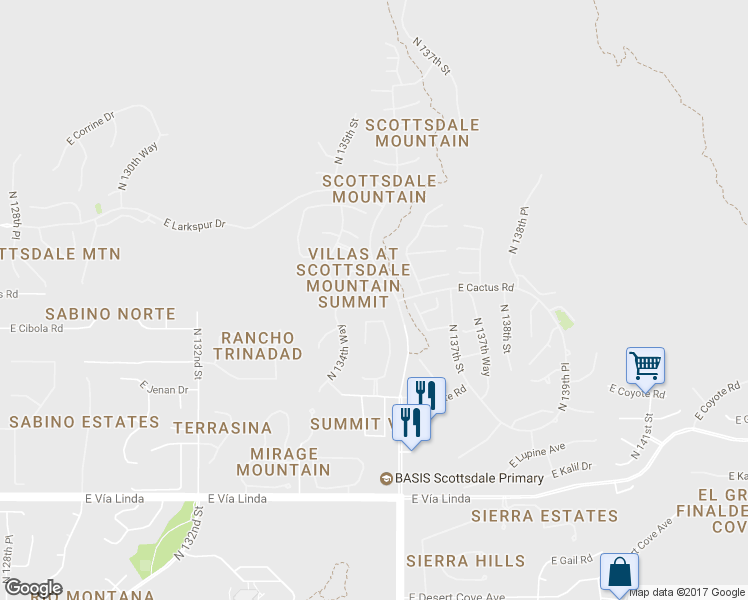 map of restaurants, bars, coffee shops, grocery stores, and more near 13555 East Summit Drive in Scottsdale
