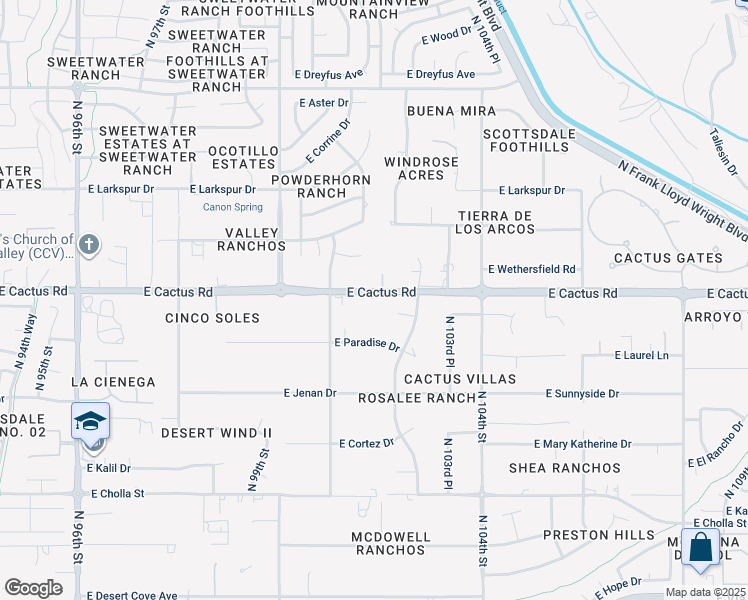 map of restaurants, bars, coffee shops, grocery stores, and more near 10195 East Cactus Road in Scottsdale