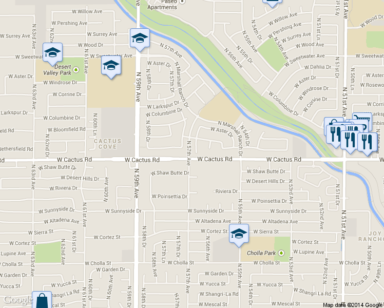 map of restaurants, bars, coffee shops, grocery stores, and more near 12309 North 57th Drive in Glendale