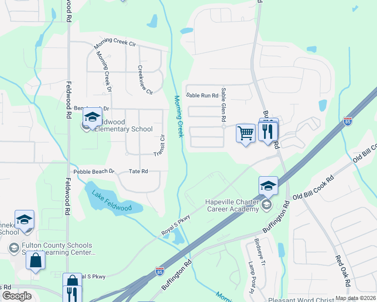 map of restaurants, bars, coffee shops, grocery stores, and more near 5855 Sable Chase Lane in Atlanta