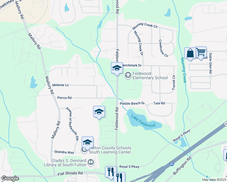 map of restaurants, bars, coffee shops, grocery stores, and more near 5815 Feldwood Road in Atlanta