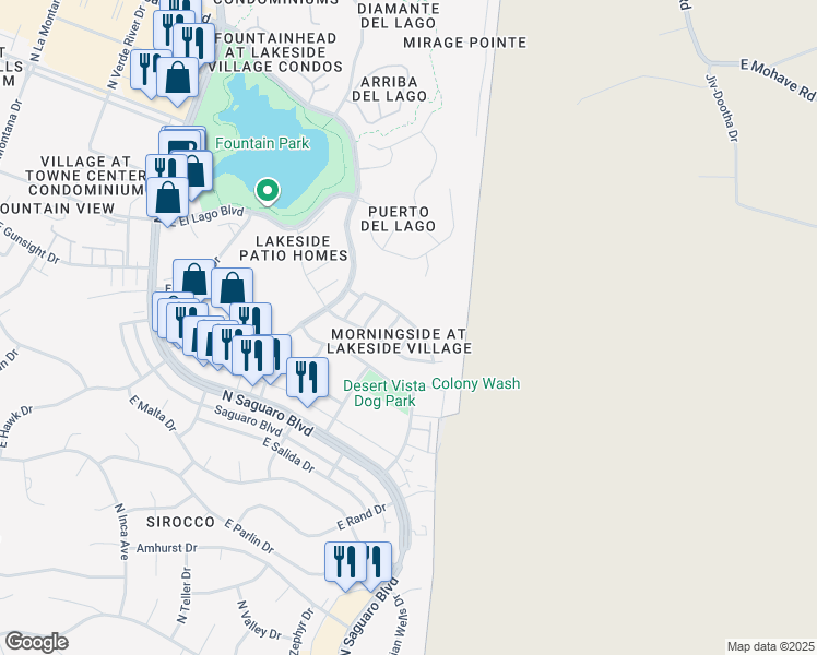 map of restaurants, bars, coffee shops, grocery stores, and more near 17310 East Quail Ridge Drive in Fountain Hills