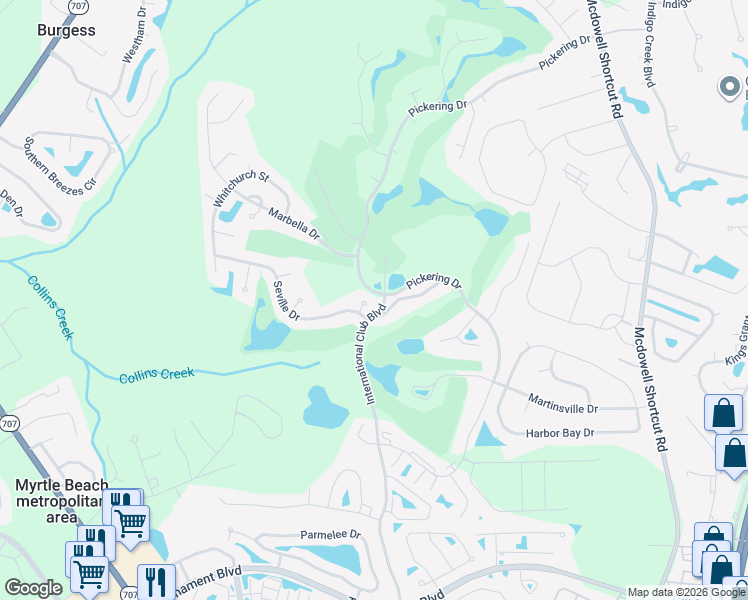 map of restaurants, bars, coffee shops, grocery stores, and more near 308 Caldera Court in Murrells Inlet