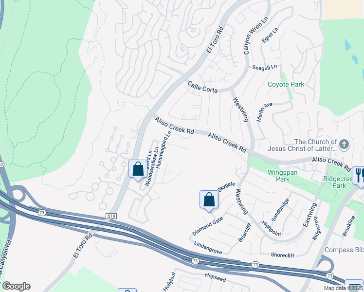 map of restaurants, bars, coffee shops, grocery stores, and more near 13 Starling Lane in Aliso Viejo