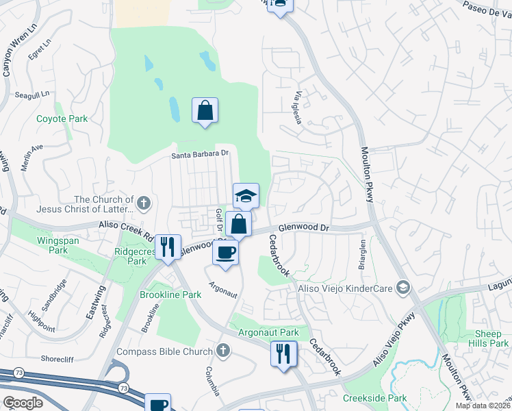 map of restaurants, bars, coffee shops, grocery stores, and more near 58 Summerland Circle in Aliso Viejo