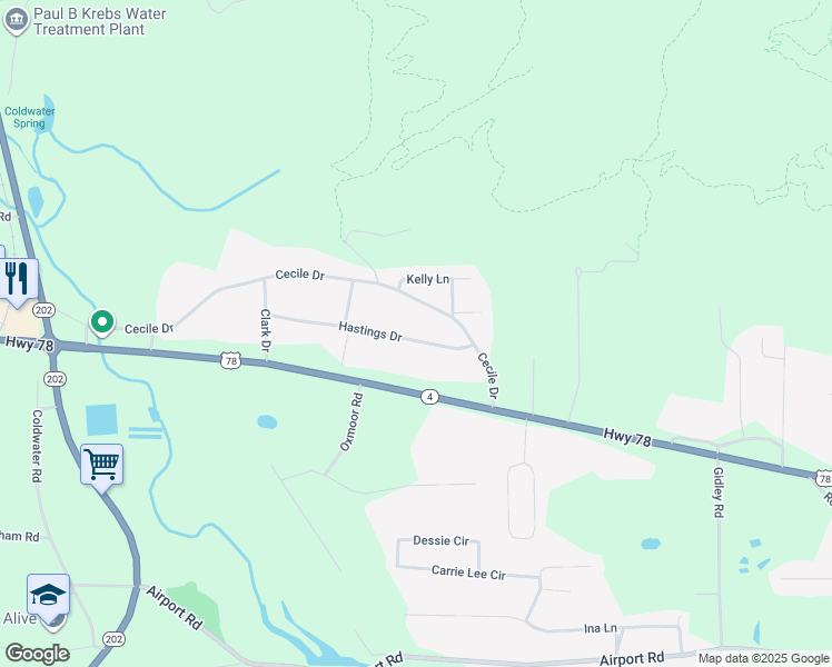 map of restaurants, bars, coffee shops, grocery stores, and more near 3817 Hastings Drive in Oxford