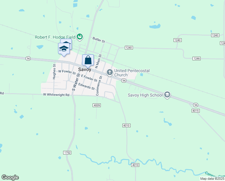 map of restaurants, bars, coffee shops, grocery stores, and more near 503 Fowler Street in Savoy
