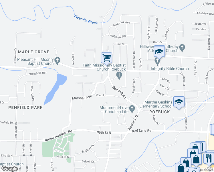 map of restaurants, bars, coffee shops, grocery stores, and more near 9817 Maple Lane in Birmingham