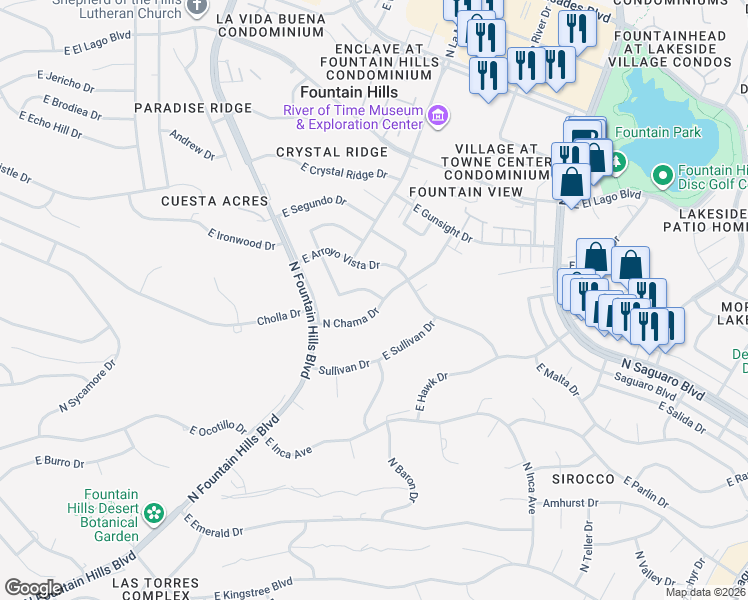 map of restaurants, bars, coffee shops, grocery stores, and more near 12076 North Chama Drive in Fountain Hills