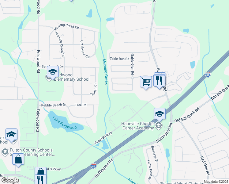 map of restaurants, bars, coffee shops, grocery stores, and more near 5855 Sable Chase Lane in Atlanta