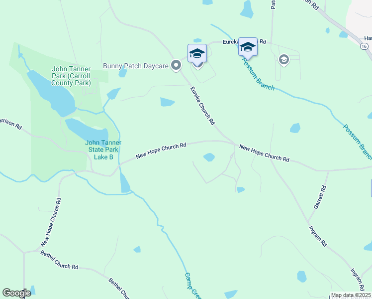 map of restaurants, bars, coffee shops, grocery stores, and more near 664 New Hope Church Road in Carrollton