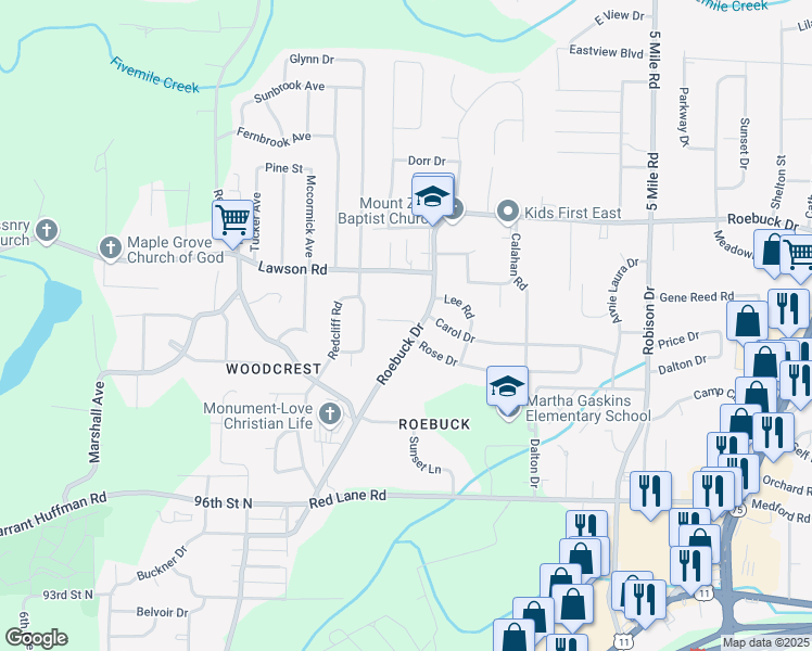 map of restaurants, bars, coffee shops, grocery stores, and more near 108 Barrett Lane in Birmingham