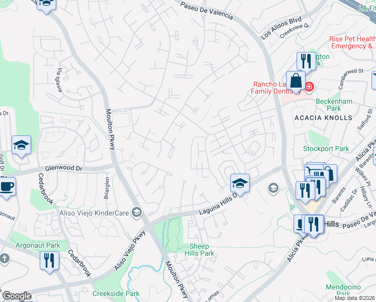 map of restaurants, bars, coffee shops, grocery stores, and more near 909 Ronda Sevilla in Laguna Woods
