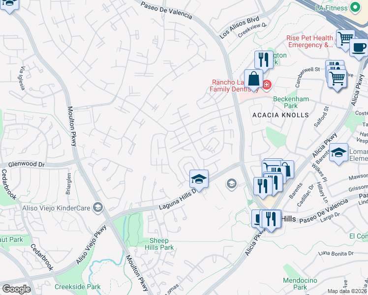map of restaurants, bars, coffee shops, grocery stores, and more near 682 Via Alhambra in Laguna Woods