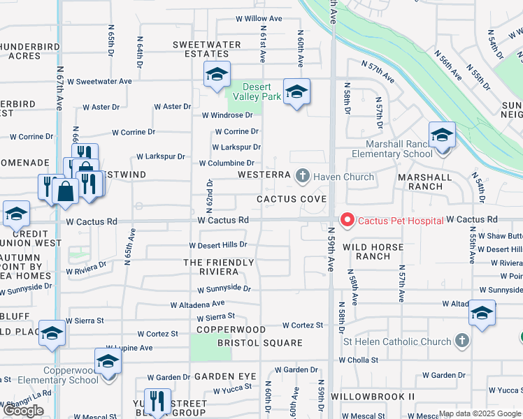 map of restaurants, bars, coffee shops, grocery stores, and more near North 61st Avenue in Glendale
