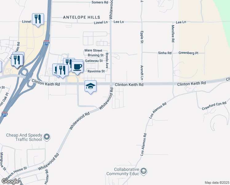 map of restaurants, bars, coffee shops, grocery stores, and more near 36139 Jaden Avenue in Murrieta