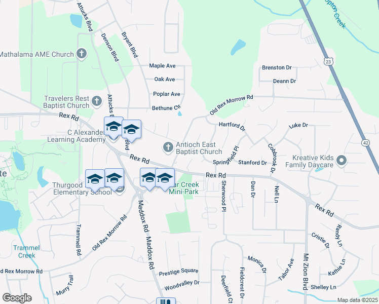 map of restaurants, bars, coffee shops, grocery stores, and more near 5810 Northfield Drive in Ellenwood