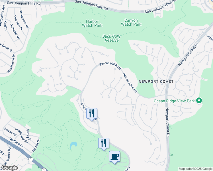 map of restaurants, bars, coffee shops, grocery stores, and more near Covecrest in Newport Beach
