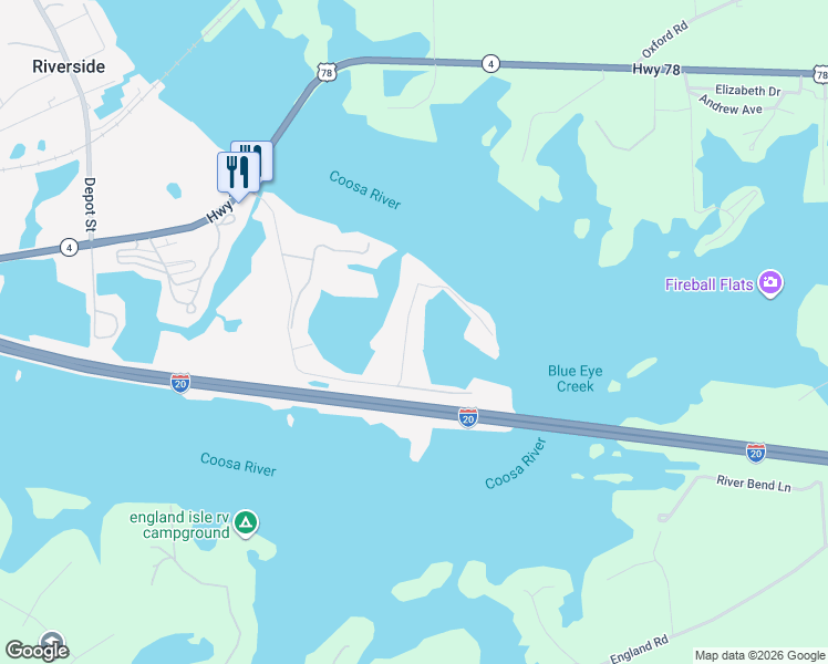 map of restaurants, bars, coffee shops, grocery stores, and more near 610 Coves Pointe Drive in Riverside