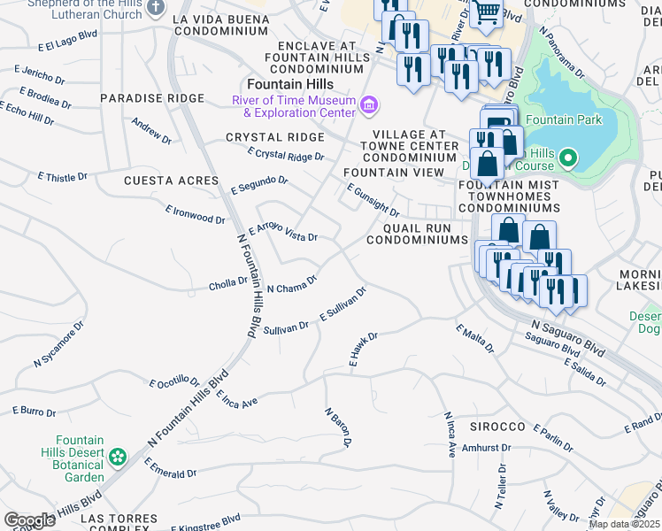 map of restaurants, bars, coffee shops, grocery stores, and more near 12225 North Chama Drive in Fountain Hills