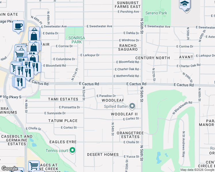 map of restaurants, bars, coffee shops, grocery stores, and more near 12037 North 53rd Place in Scottsdale