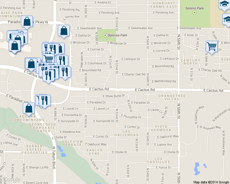 map of restaurants, bars, coffee shops, grocery stores, and more near in Phoenix