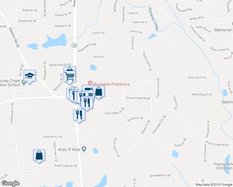 map of restaurants, bars, coffee shops, grocery stores, and more near 1308 Wild Rose Drive Southeast in Conyers